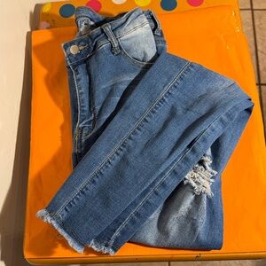 Frayed Hem Blue Jeans